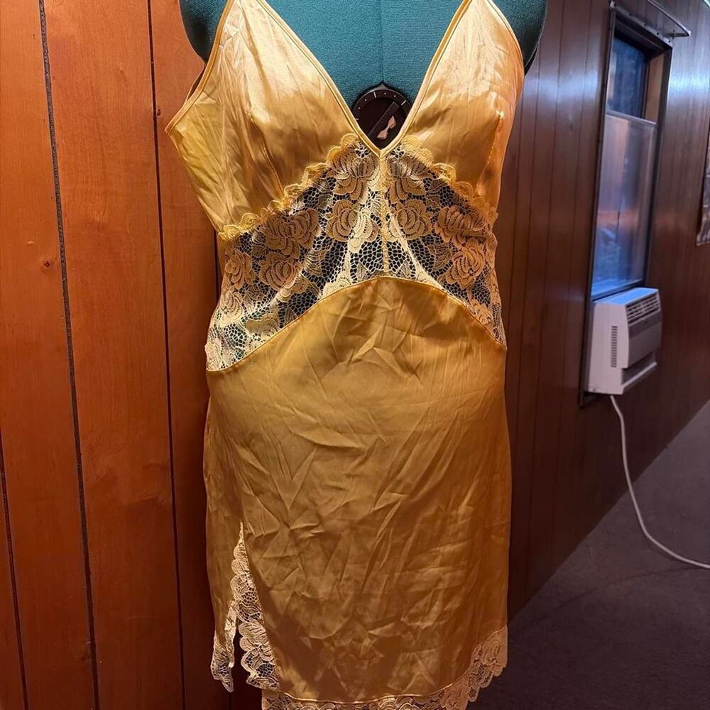 Mentionable yellow lace slip dress